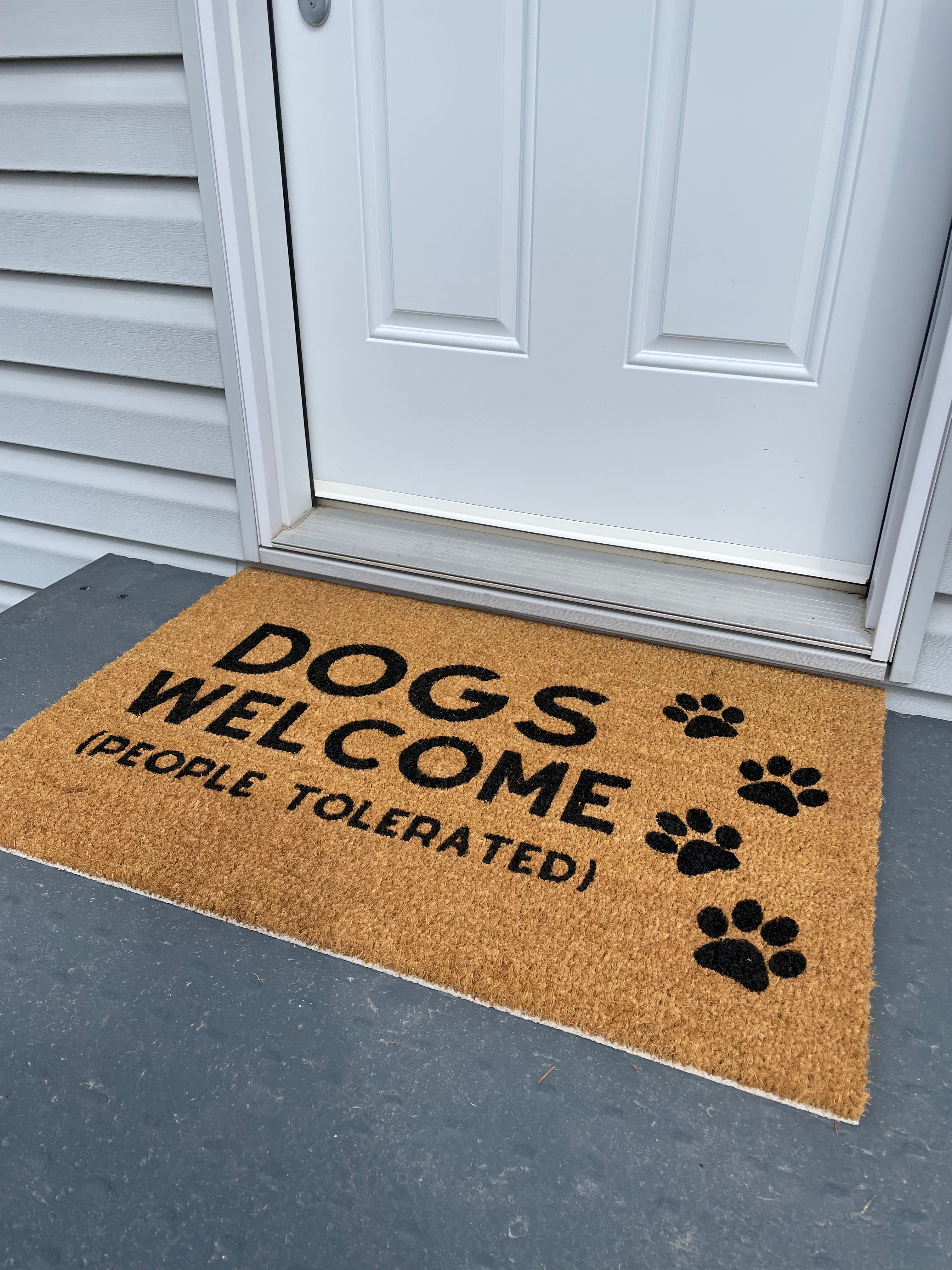 Dogs Welcome People Tolerated doormat Wooden Arrow Designs